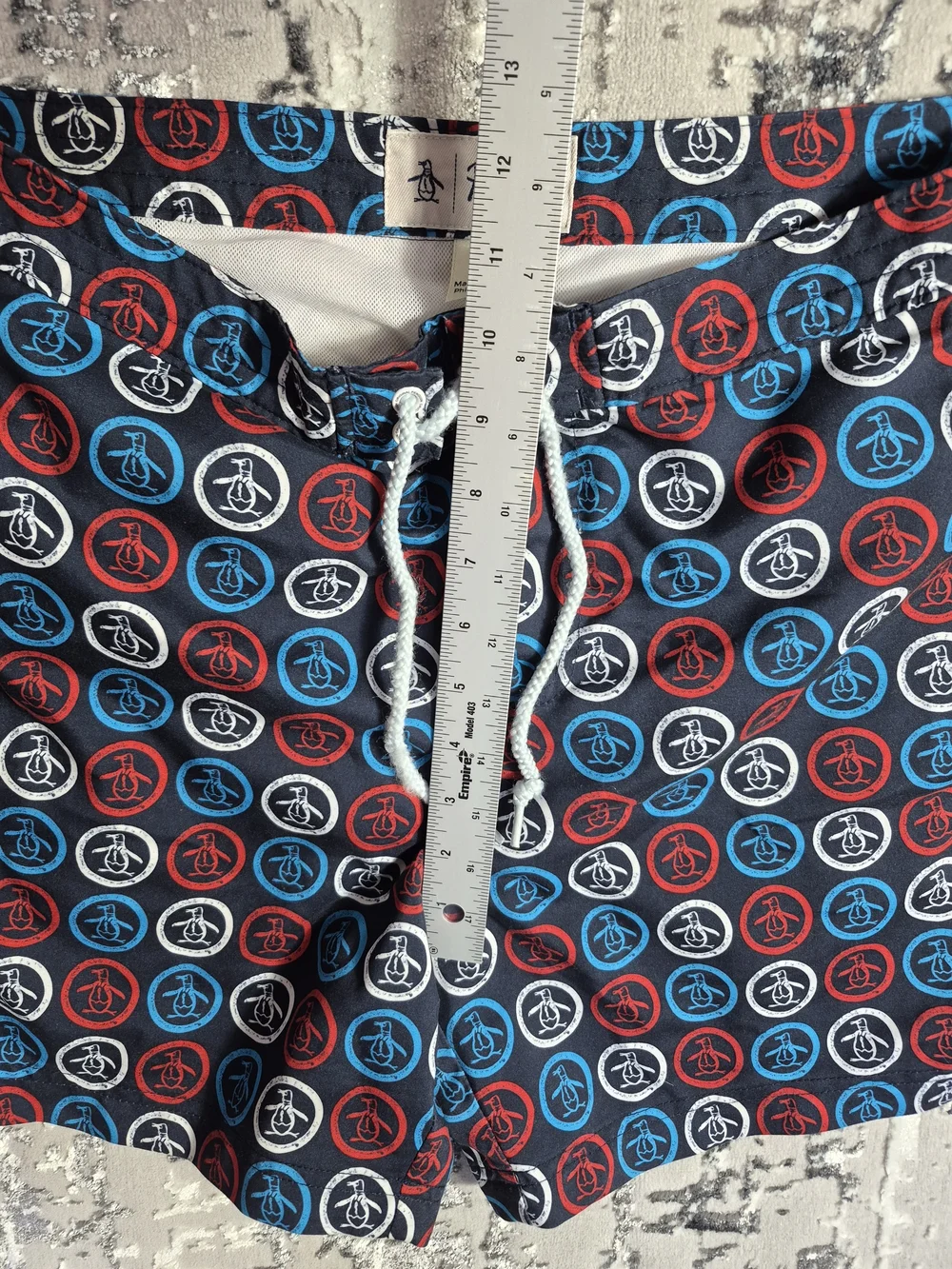 Original Penguin Navy Swim Shorts with Red & Blue Logo Circles